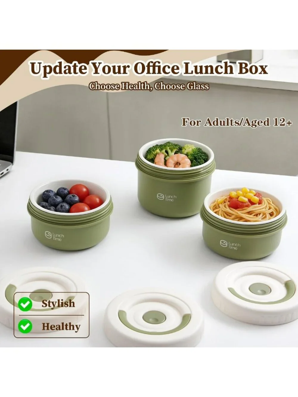 Stylish Bento Box Set for Adults - 3 Leak-Proof Ceramic Lunch Containers